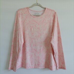 32 Degree Cool Womens Pink UPF 50+ Sun Protection Leaf Print Blouse Top Sz XXL